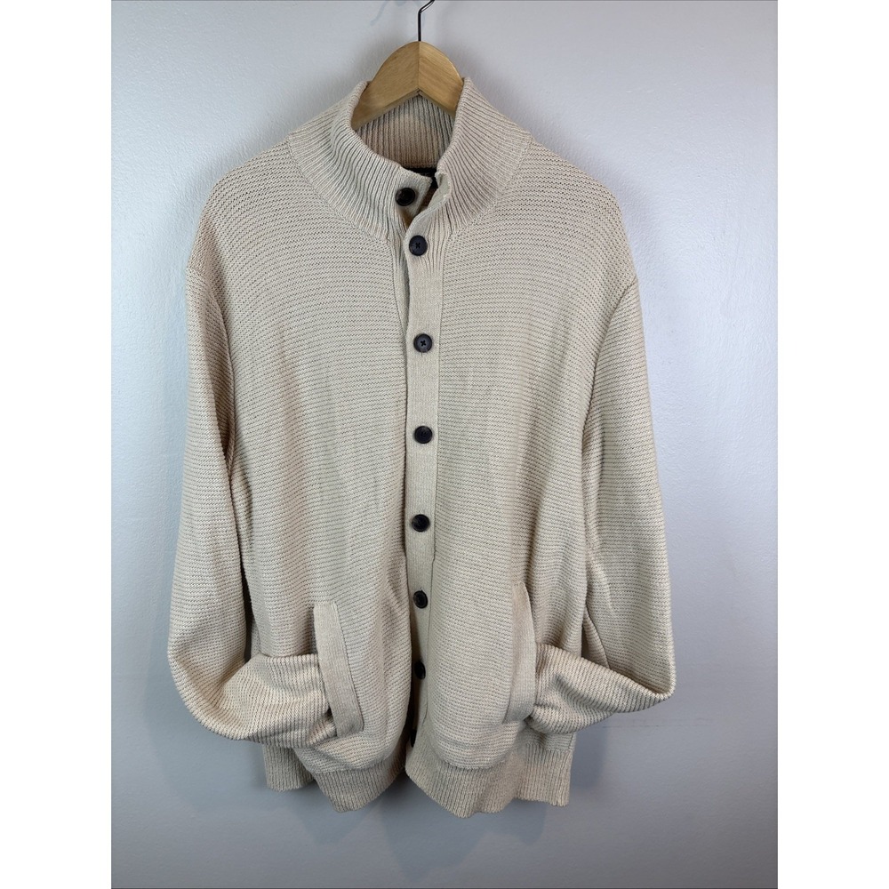 Banana Republic Linen Blend Button Up Sweater Chunky Knit Beige Size XL Y2K